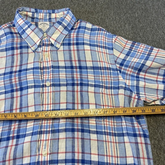 Brooks Brothers Linen Button Up Shirt Large Blue White Dress Formal Baird Mcnutt - Picture 9 of 12
